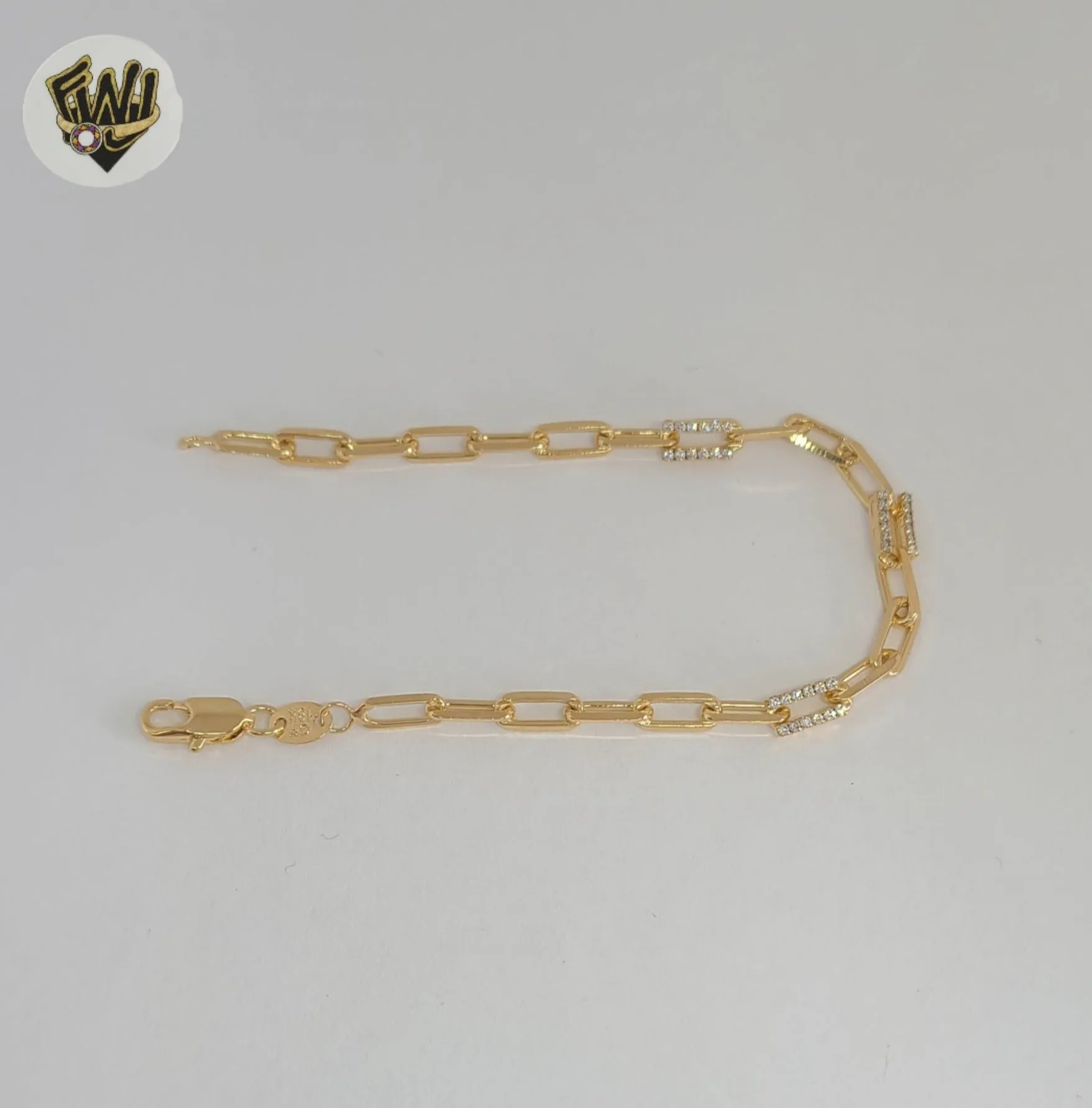 (1-0752) Gold Laminate - 4mm Paper Clip Zircon Bracelet - 7.5 - BGF