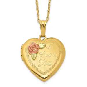 10K Gold Tri-Color Locket Necklace with 12K Accents Holds Photos