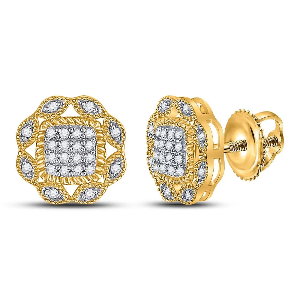 10kt Yellow Gold Octagon Cluster Diamond Earrings: A Mesmerizing Brilliance