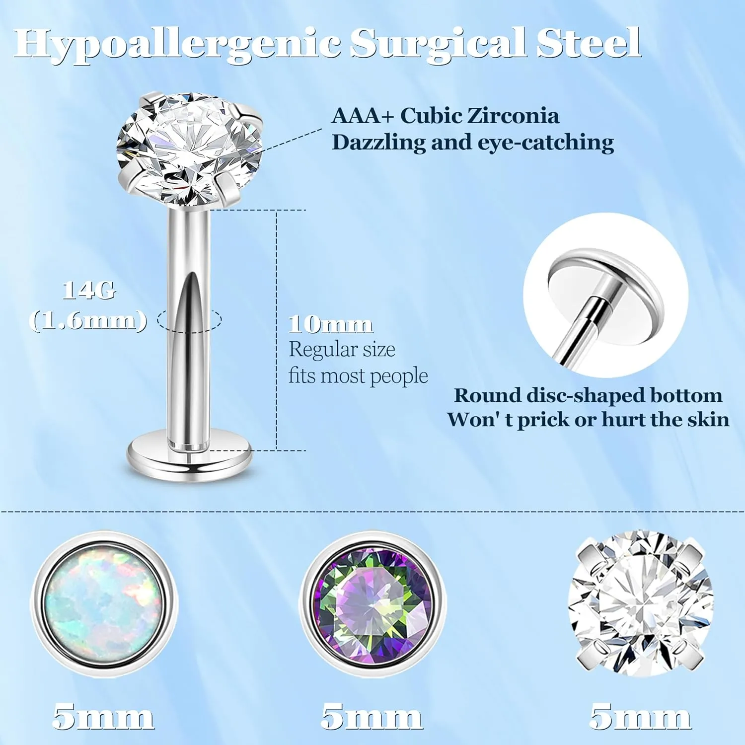 14G 3Pcs Surgical Steel Threadless Belly Button Ring for Women CZ Flatback Floating Belly Ring Petite Navel Ring Tiny Curved Barbell Push in Belly Piercing