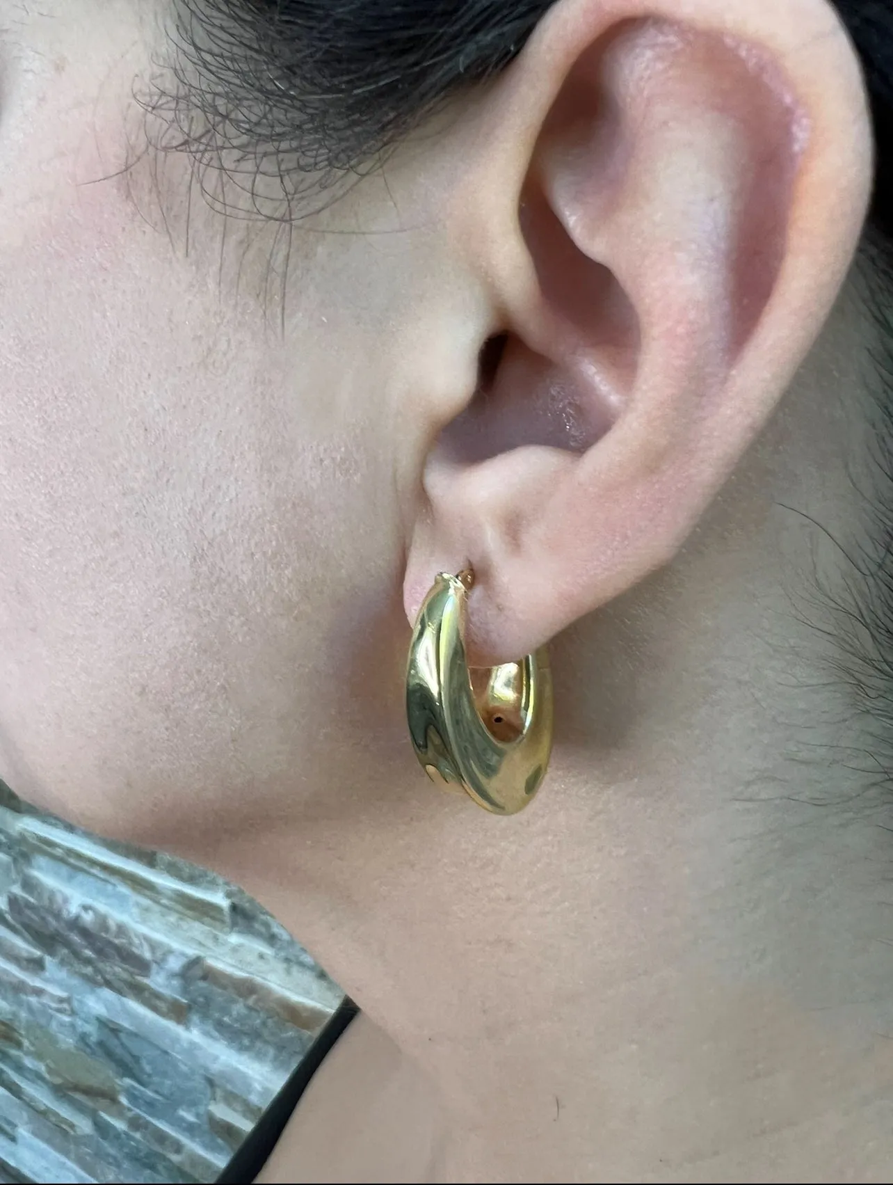 14K Gold Off-set U Hoop Earrings