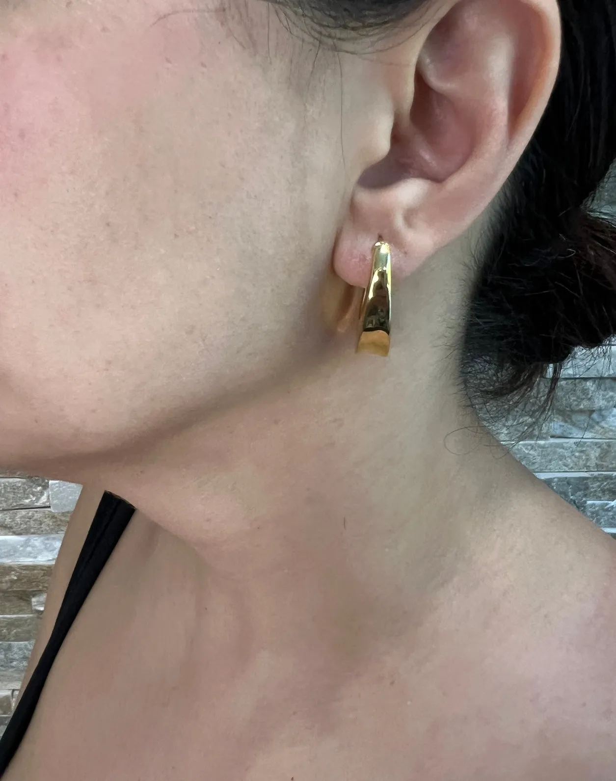 14K Gold Off-set U Hoop Earrings