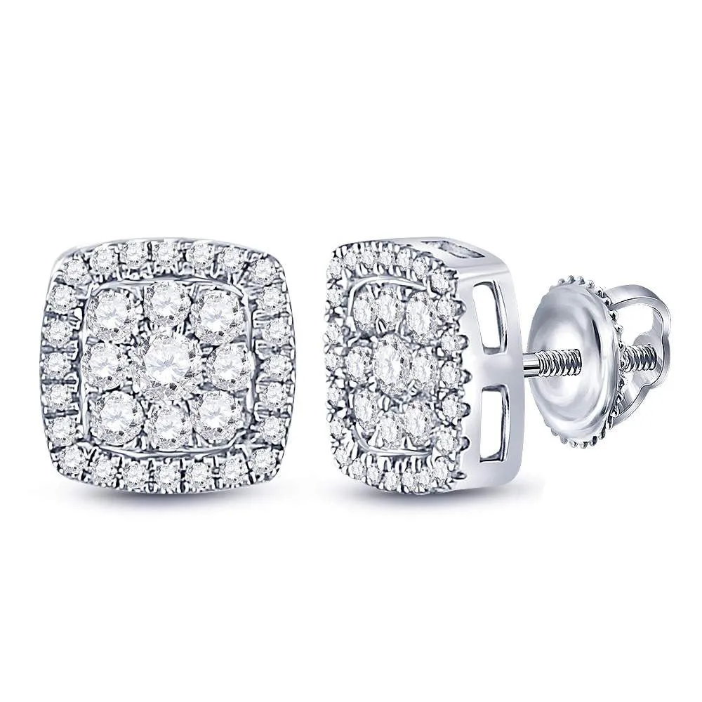 14kt White Gold Diamond Square Cluster Earrings: Captivating Brilliance and Versatile Elegance