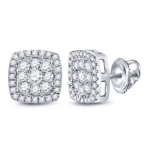 14kt White Gold Diamond Square Cluster Earrings: Captivating Brilliance and Versatile Elegance