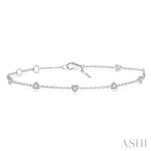 1/6 ctw Heart Shape Mount Round Cut Diamond Station Bracelet in 10K White Gold