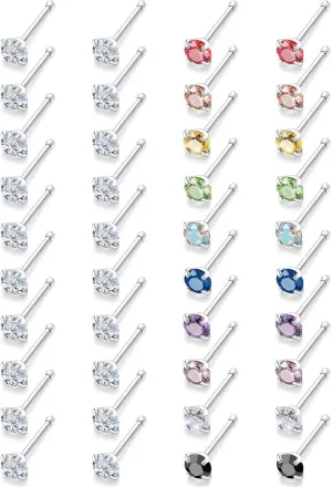 18G 20G 22G Round Cubic Zirconia Nose Rings Studs for Women Men 316L Stainless Surgical Steel Nose Ring Stud Piercing Jewelry Silver Clear CZ 1.5mm 2mm