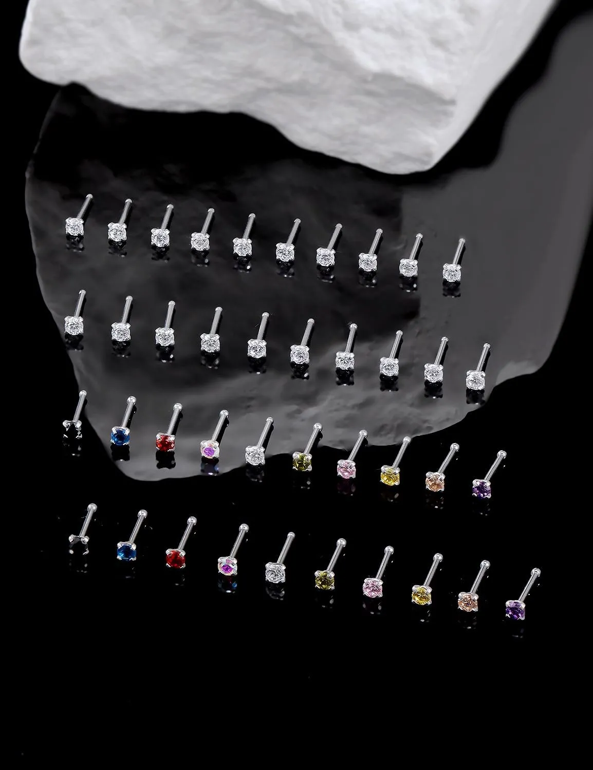 18G 20G 22G Round Cubic Zirconia Nose Rings Studs for Women Men 316L Stainless Surgical Steel Nose Ring Stud Piercing Jewelry Silver Clear CZ 1.5mm 2mm