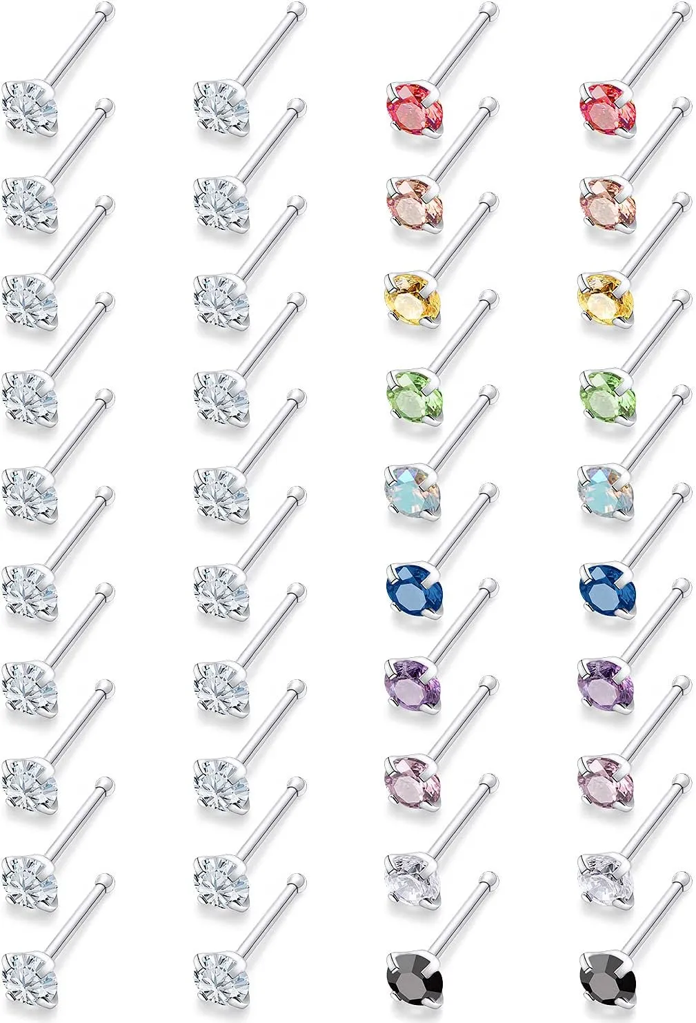 18G 20G 22G Round Cubic Zirconia Nose Rings Studs for Women Men 316L Stainless Surgical Steel Nose Ring Stud Piercing Jewelry Silver Clear CZ 1.5mm 2mm