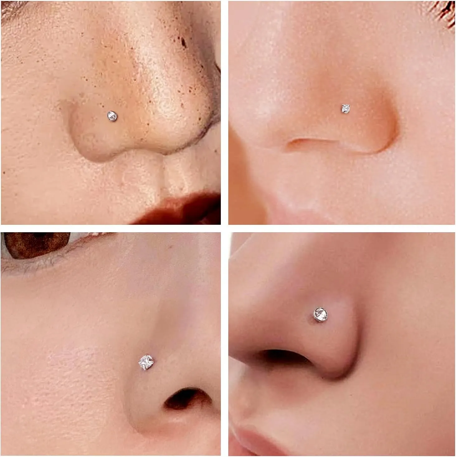 18G 20G 22G Round Cubic Zirconia Nose Rings Studs for Women Men 316L Stainless Surgical Steel Nose Ring Stud Piercing Jewelry Silver Gold Clear CZ 1.5mm 2mm 2.5mm 3mm