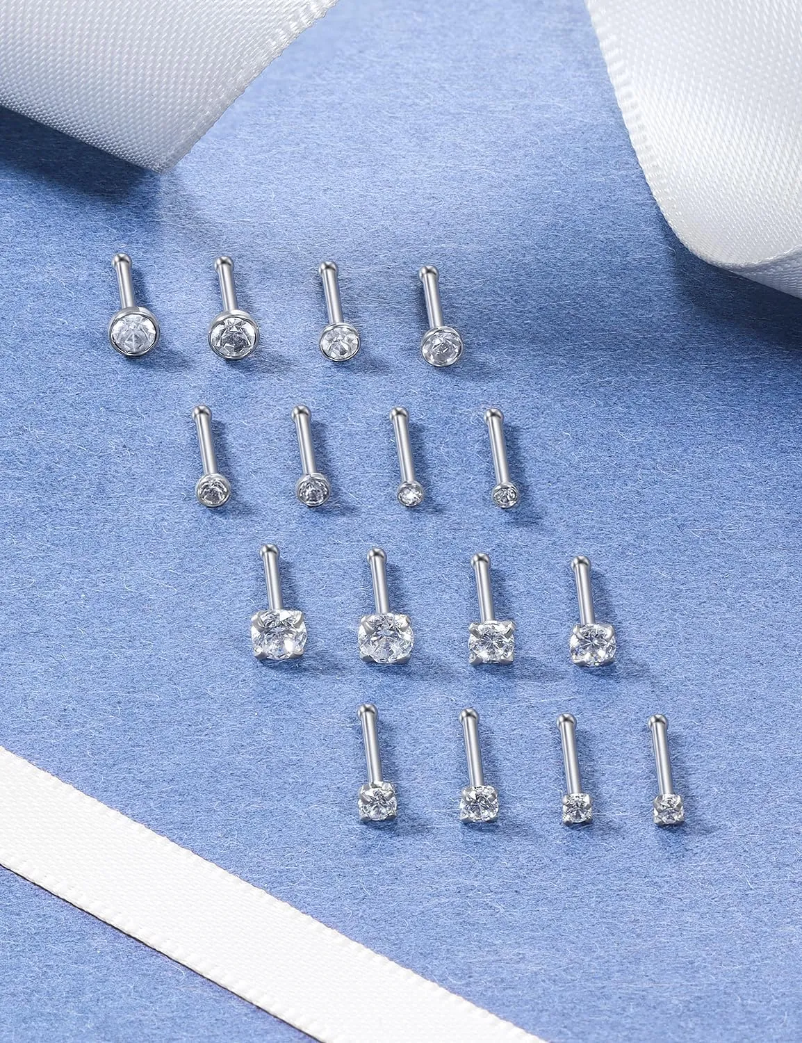 18G 20G 22G Round Cubic Zirconia Nose Rings Studs for Women Men 316L Stainless Surgical Steel Nose Ring Stud Piercing Jewelry Silver Gold Clear CZ 1.5mm 2mm 2.5mm 3mm