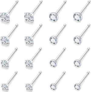 18G 20G 22G Round Cubic Zirconia Nose Rings Studs for Women Men 316L Stainless Surgical Steel Nose Ring Stud Piercing Jewelry Silver Gold Clear CZ 1.5mm 2mm 2.5mm 3mm