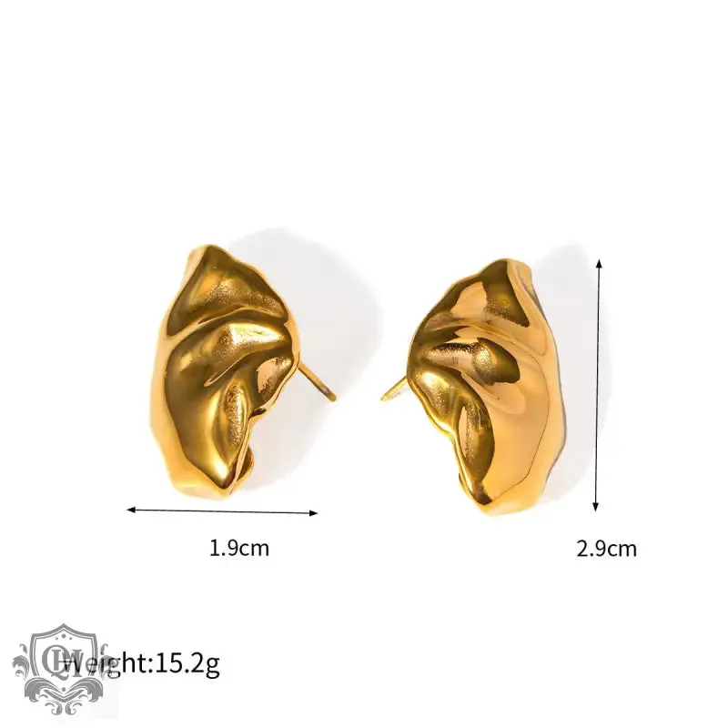 18k gold exquisite and noble irregular bag-shaped design versatile earrings