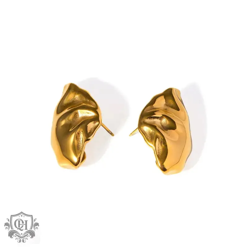 18k gold exquisite and noble irregular bag-shaped design versatile earrings