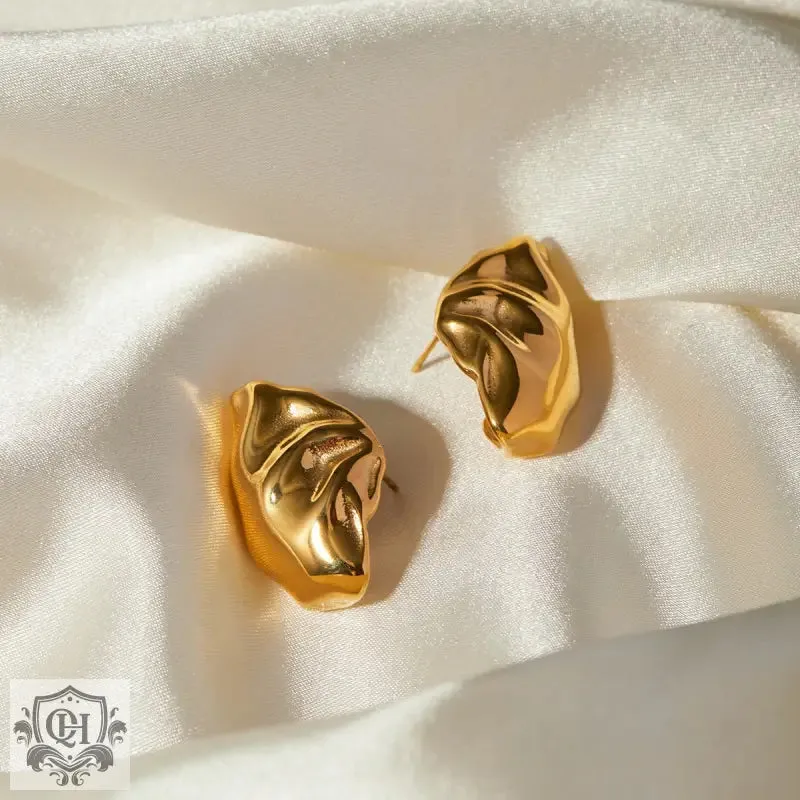 18k gold exquisite and noble irregular bag-shaped design versatile earrings