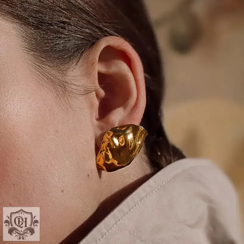 18k gold exquisite and noble irregular bag-shaped design versatile earrings