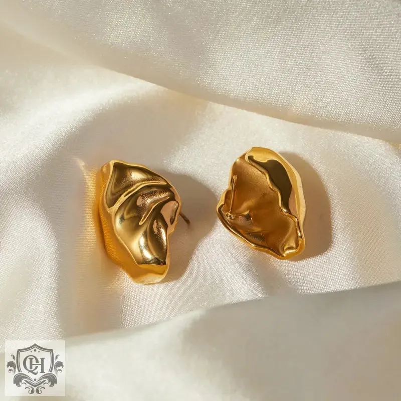 18k gold exquisite and noble irregular bag-shaped design versatile earrings