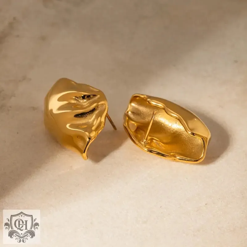 18k gold exquisite and noble irregular bag-shaped design versatile earrings