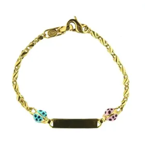 18K Gold Pink and Turquoise Enamel Ladybug ID Bracelet