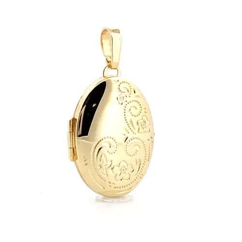 2 Picture Oval Engraved Locket Pendant Necklace in 9ct Yellow Gold