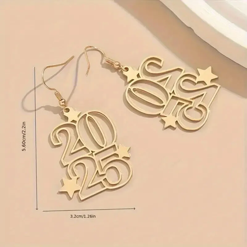 2025 New Year Eve Celebration Golden Drop & Dangle Earrings