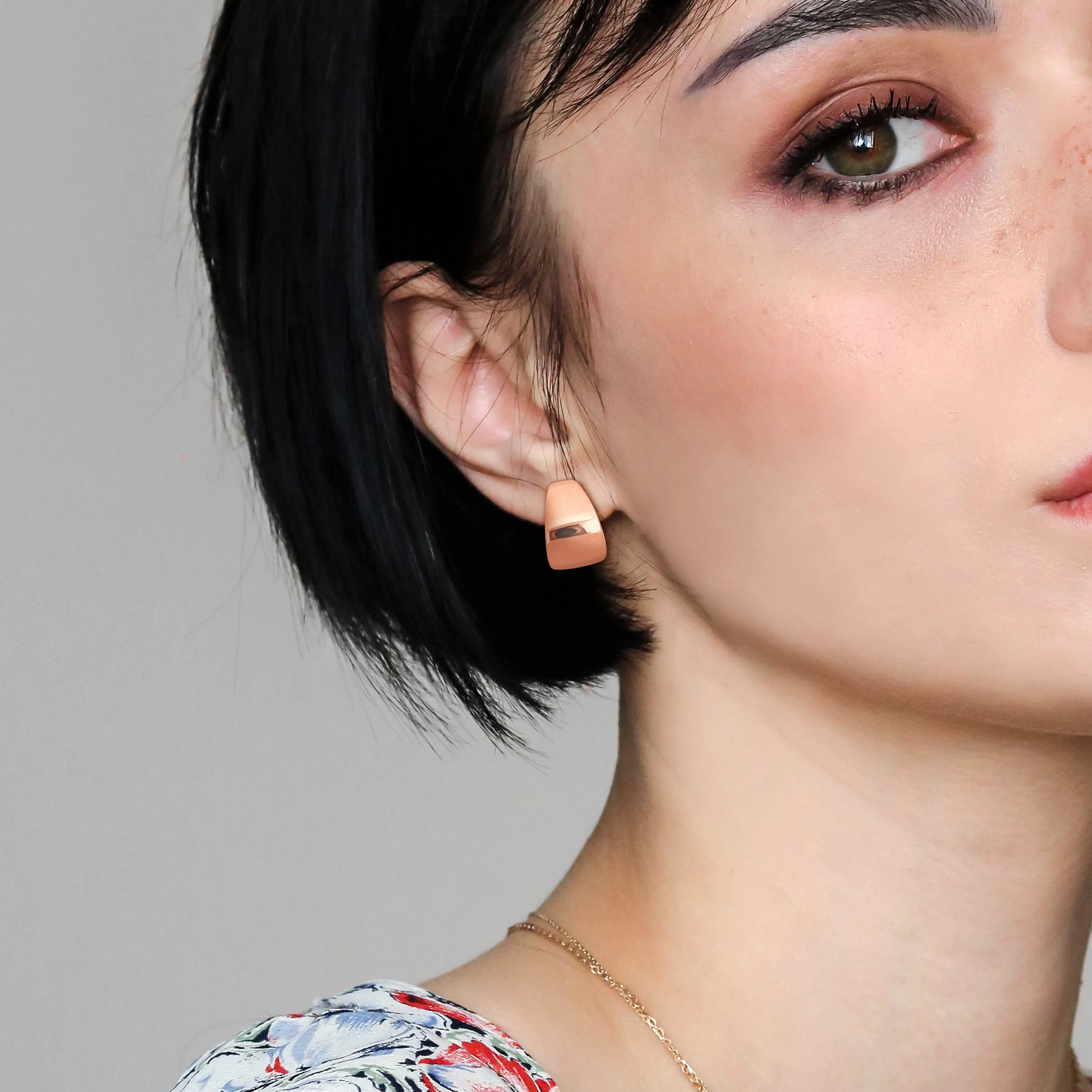 21 MM Semi-Hoop Earrings in Rose Plated Sterling Silver