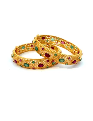22 Kt Gold Ruby and Emarald Bangles - Set of 2