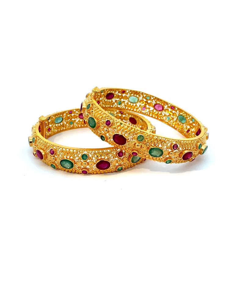 22 Kt Gold Ruby and Emarald Bangles - Set of 2
