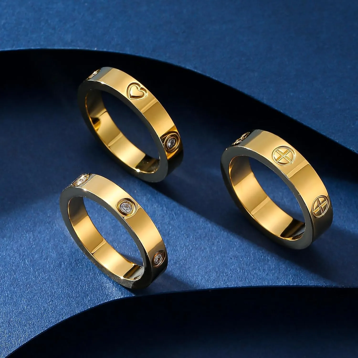 3-Piece Promise Rings for Women - 18K Gold Plated Stainless Steel Cubic Zirconia Love Friendship Ring Set | Wedding Band, Friendship & Commitment Jewelry (Size 6-10)