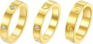 3-Piece Promise Rings for Women - 18K Gold Plated Stainless Steel Cubic Zirconia Love Friendship Ring Set | Wedding Band, Friendship & Commitment Jewelry (Size 6-10)