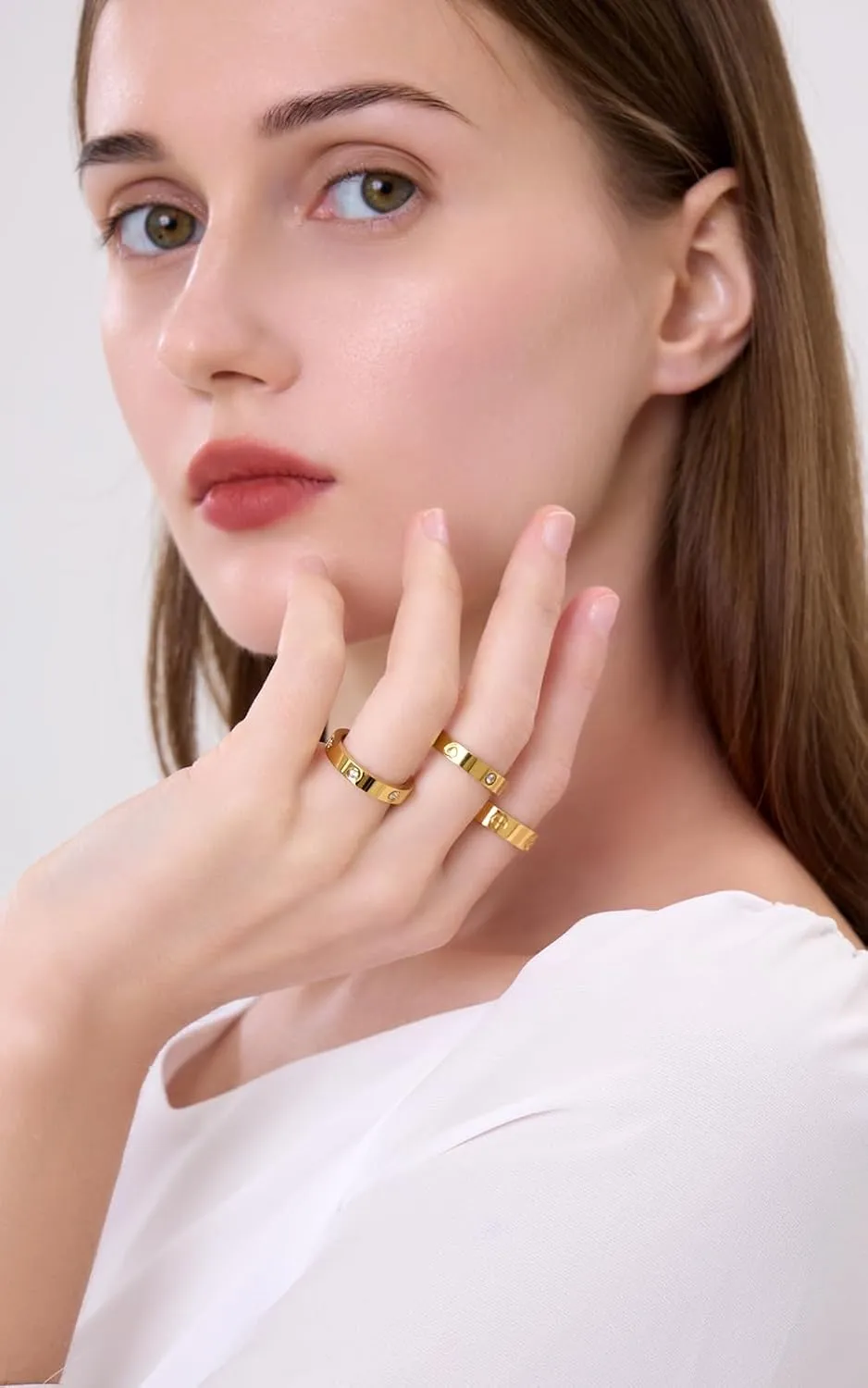 3-Piece Promise Rings for Women - 18K Gold Plated Stainless Steel Cubic Zirconia Love Friendship Ring Set | Wedding Band, Friendship & Commitment Jewelry (Size 6-10)