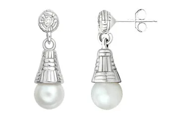 3/50 Carat White Gold 14kt Cultured Pearl and Diamond Earrings