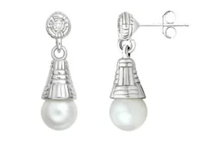 3/50 Carat White Gold 14kt Cultured Pearl and Diamond Earrings
