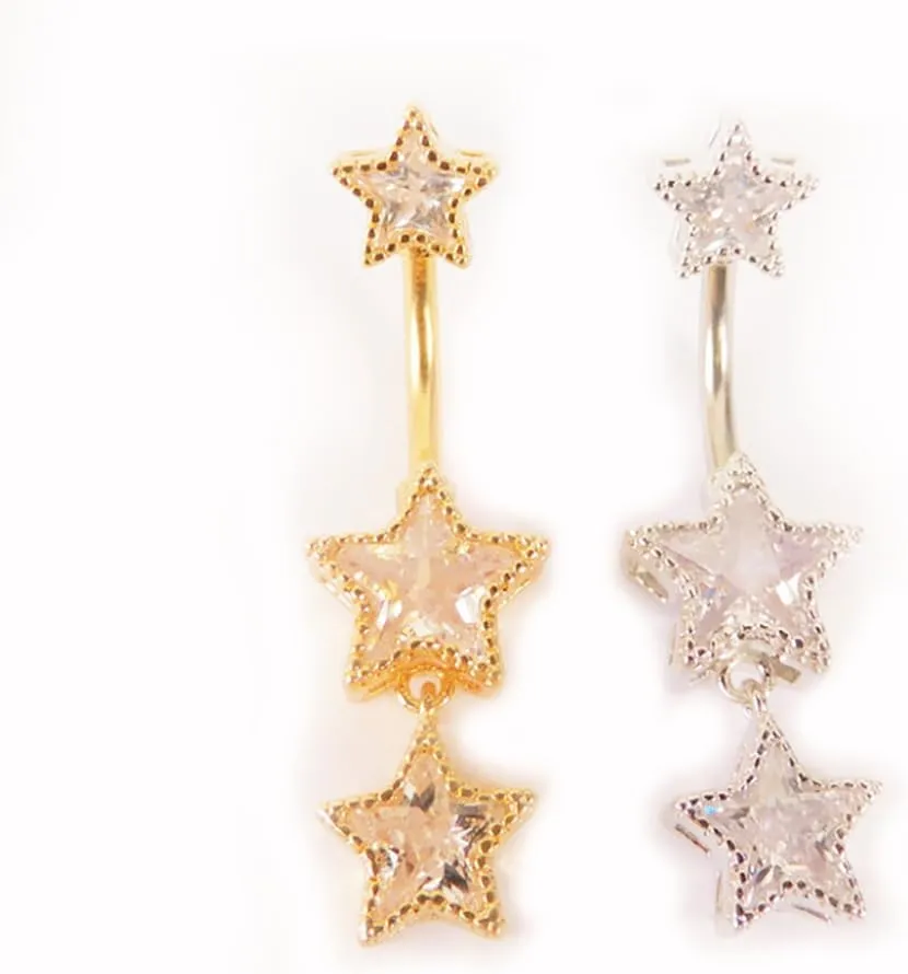 3Pcs 14G Stainless Steel Dangle Belly Button Rings Cubic Zirconia Heart Star Round Belly Navel Barbell Rings Belly Piercing Jewelry for Women