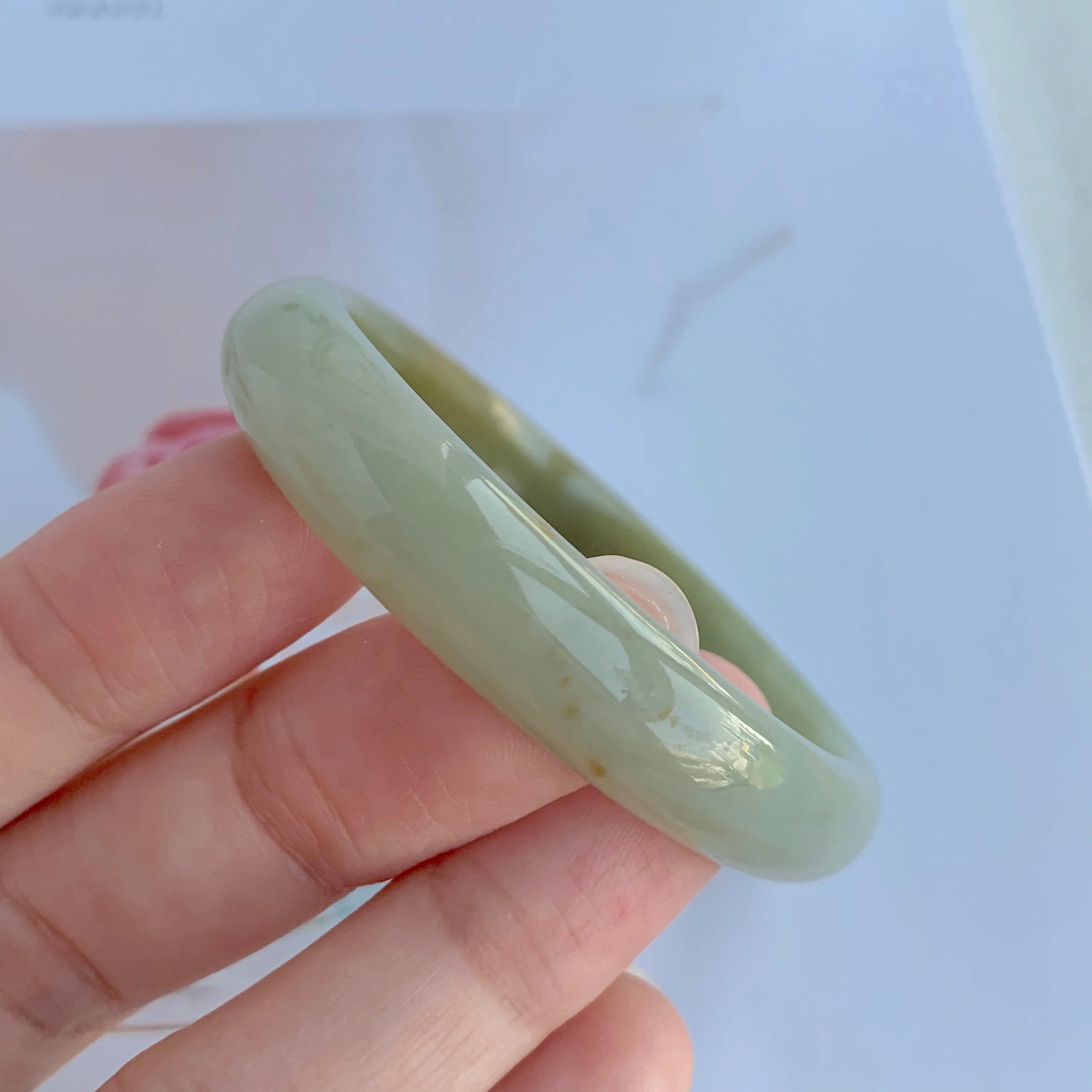 51.7mm A-Grade Jadeite Yellow And Green Modern Oval Bangle No.330001