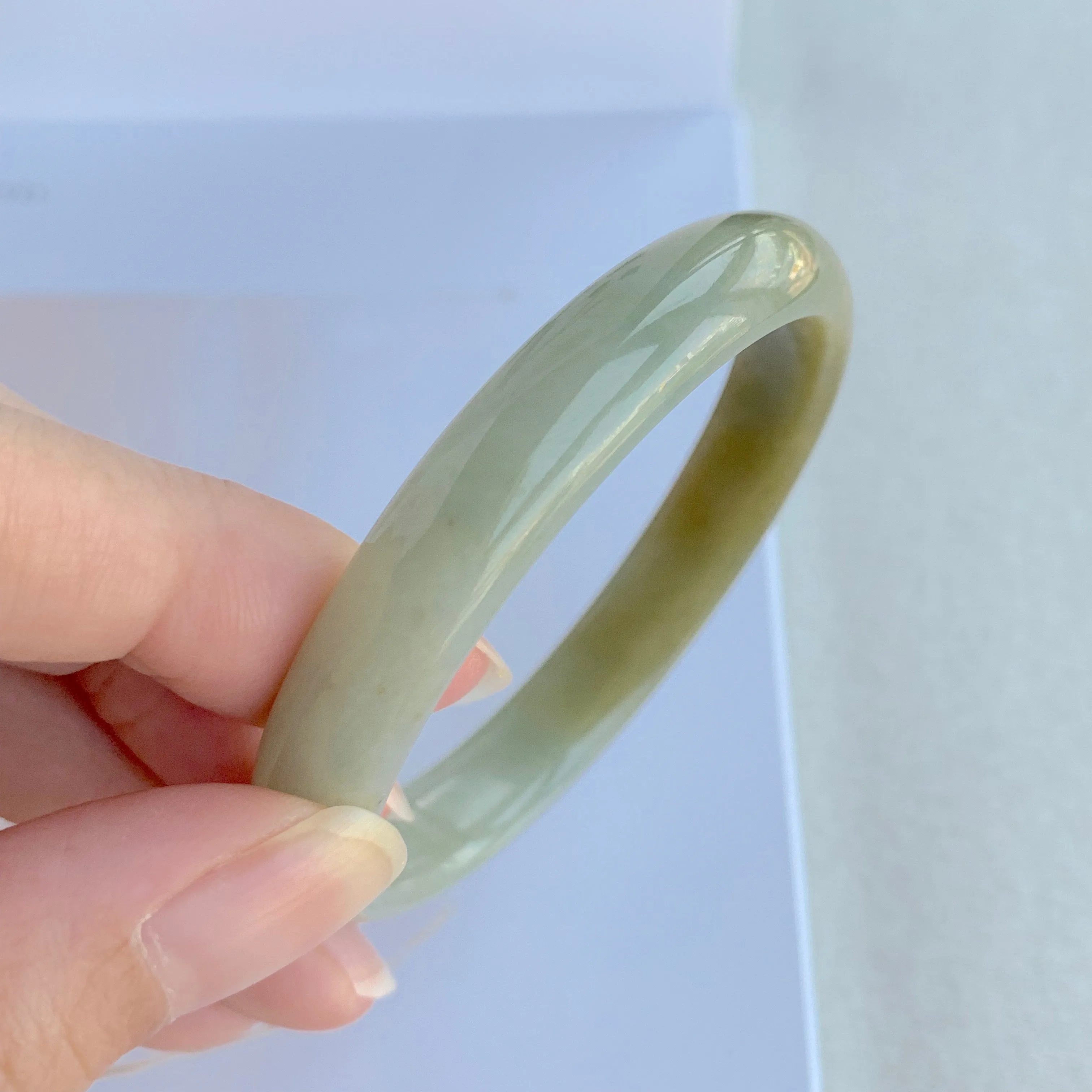 51.7mm A-Grade Jadeite Yellow And Green Modern Oval Bangle No.330001