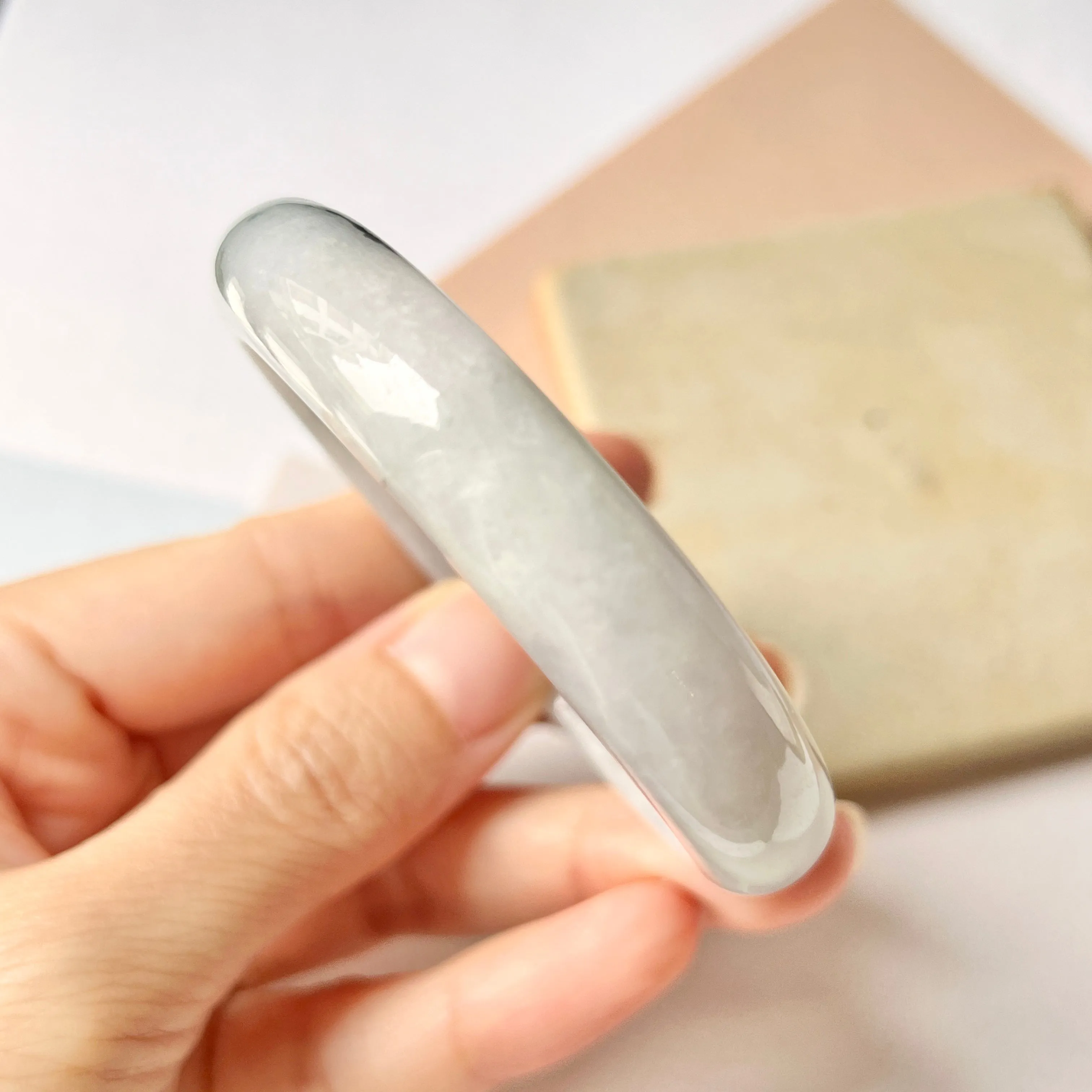 53.2 mm A-Grade Natural Lavender Bluish Green Floral Jadeite Modern Round Bangle No.151983