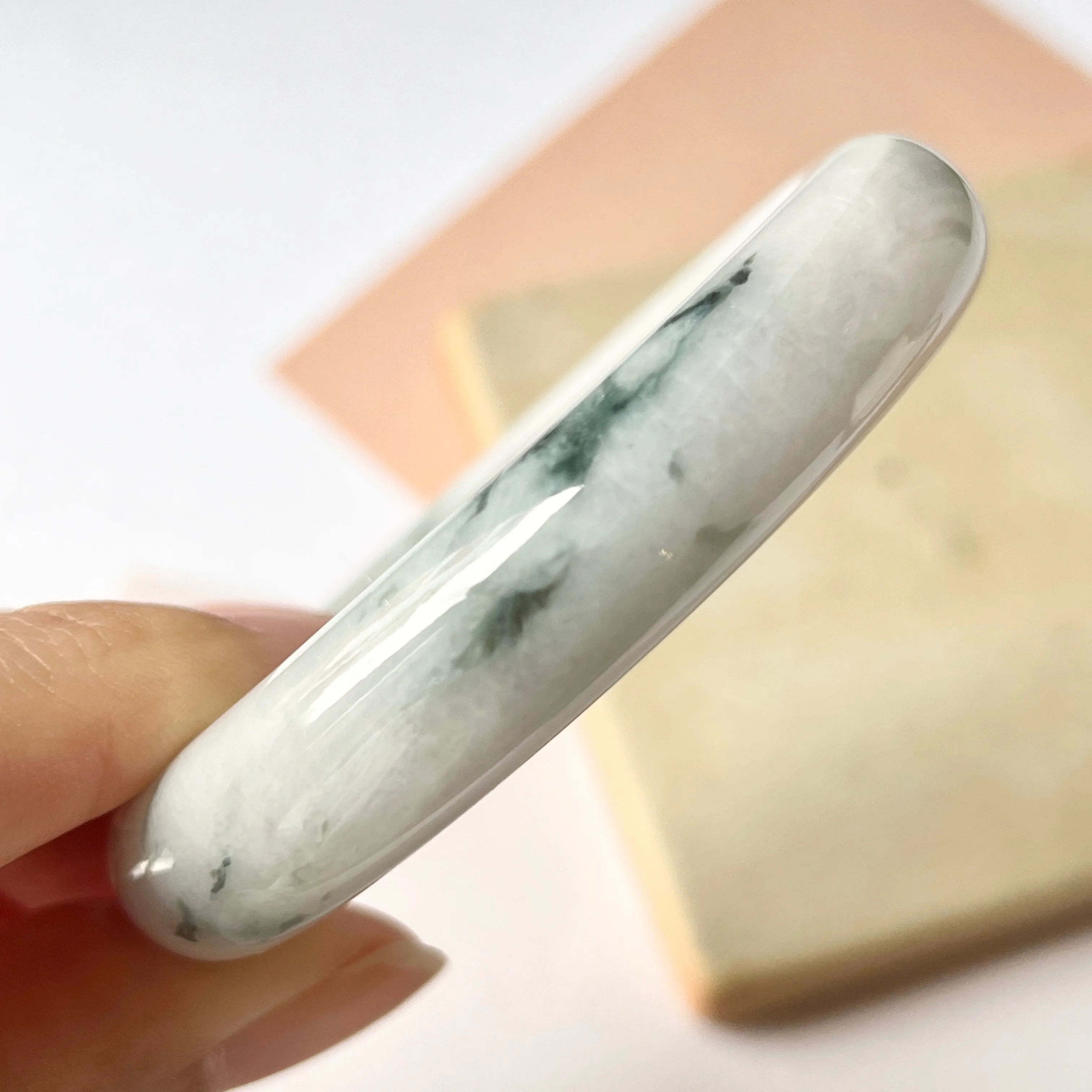 53.2 mm A-Grade Natural Lavender Bluish Green Floral Jadeite Modern Round Bangle No.151983