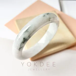 53.2 mm A-Grade Natural Lavender Bluish Green Floral Jadeite Modern Round Bangle No.151983