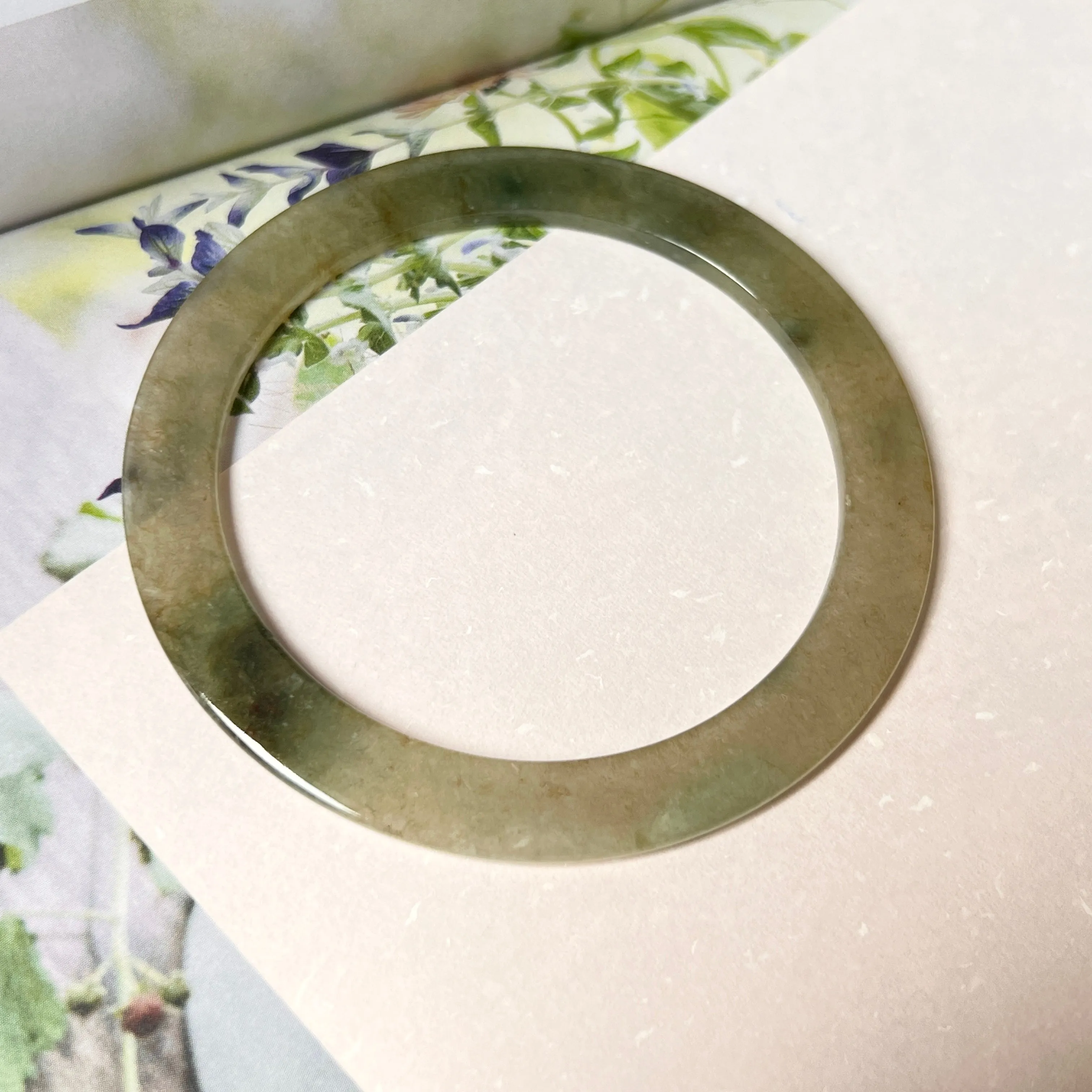 55mm A-Grade Natural Yellowish Green Jadeite Modern Round Bangle No. 152017