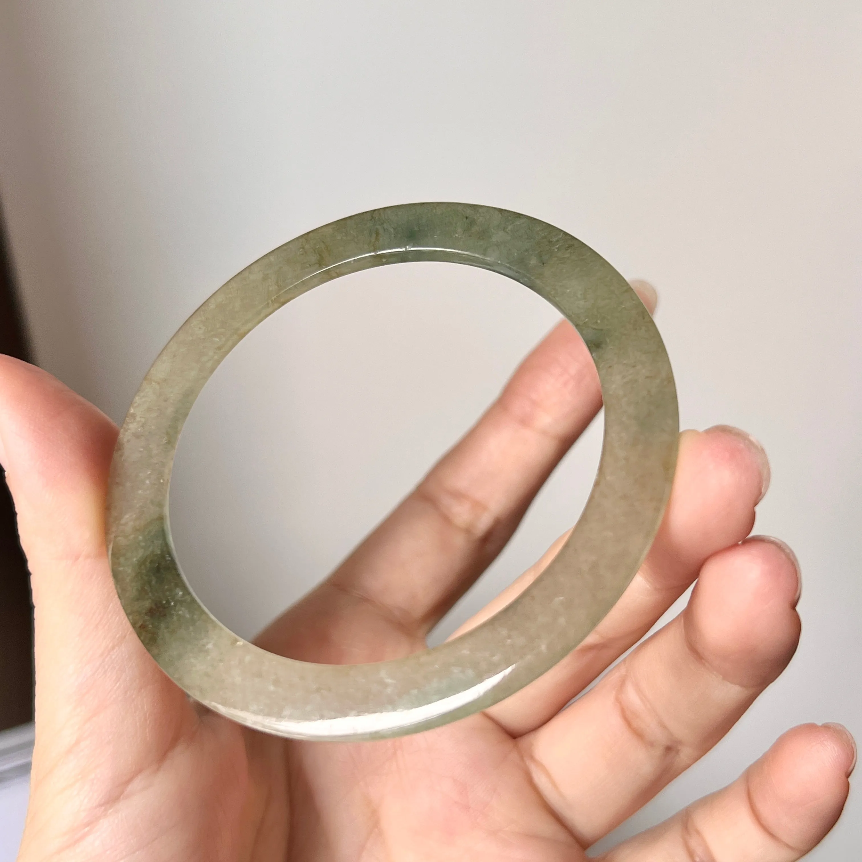 55mm A-Grade Natural Yellowish Green Jadeite Modern Round Bangle No. 152017