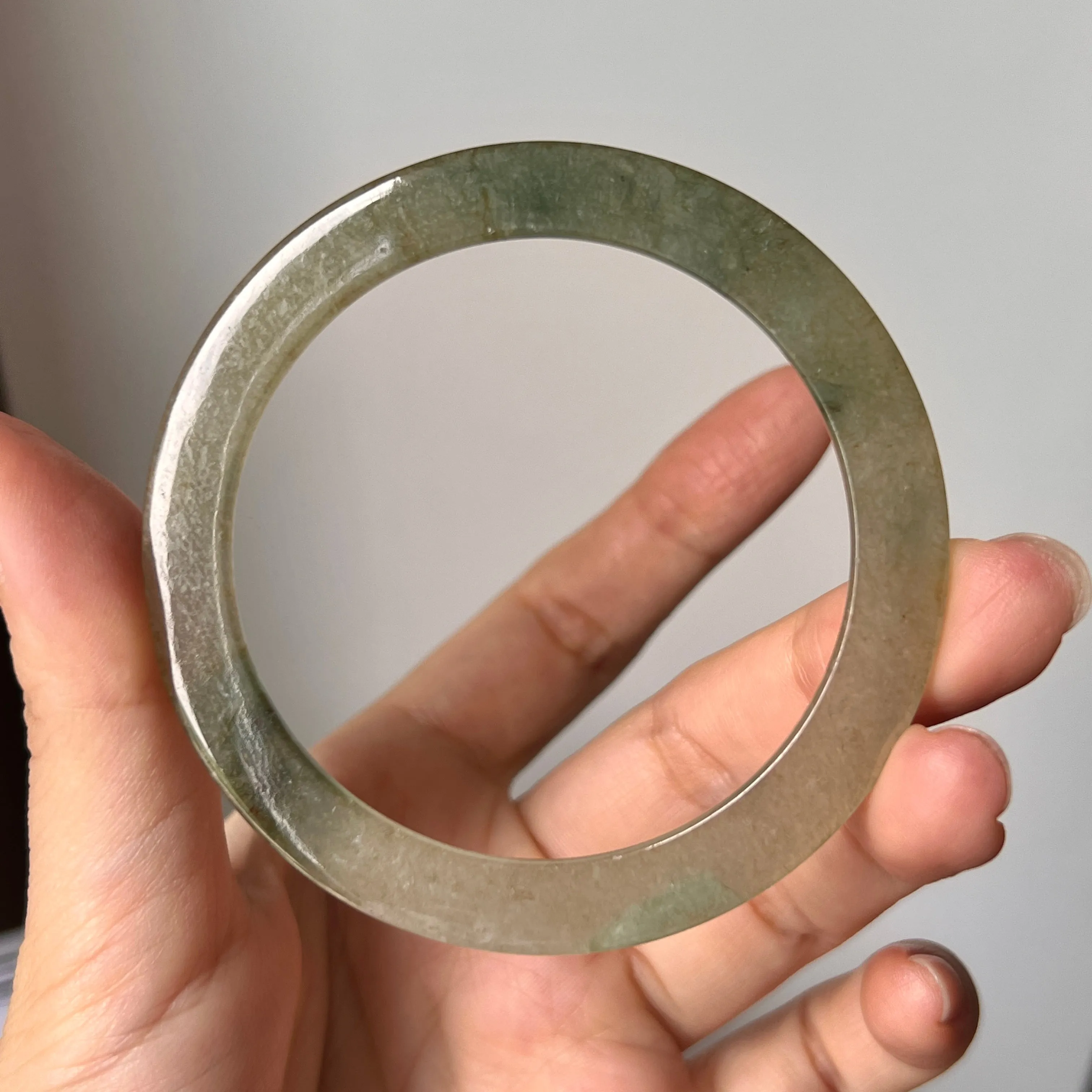 55mm A-Grade Natural Yellowish Green Jadeite Modern Round Bangle No. 152017