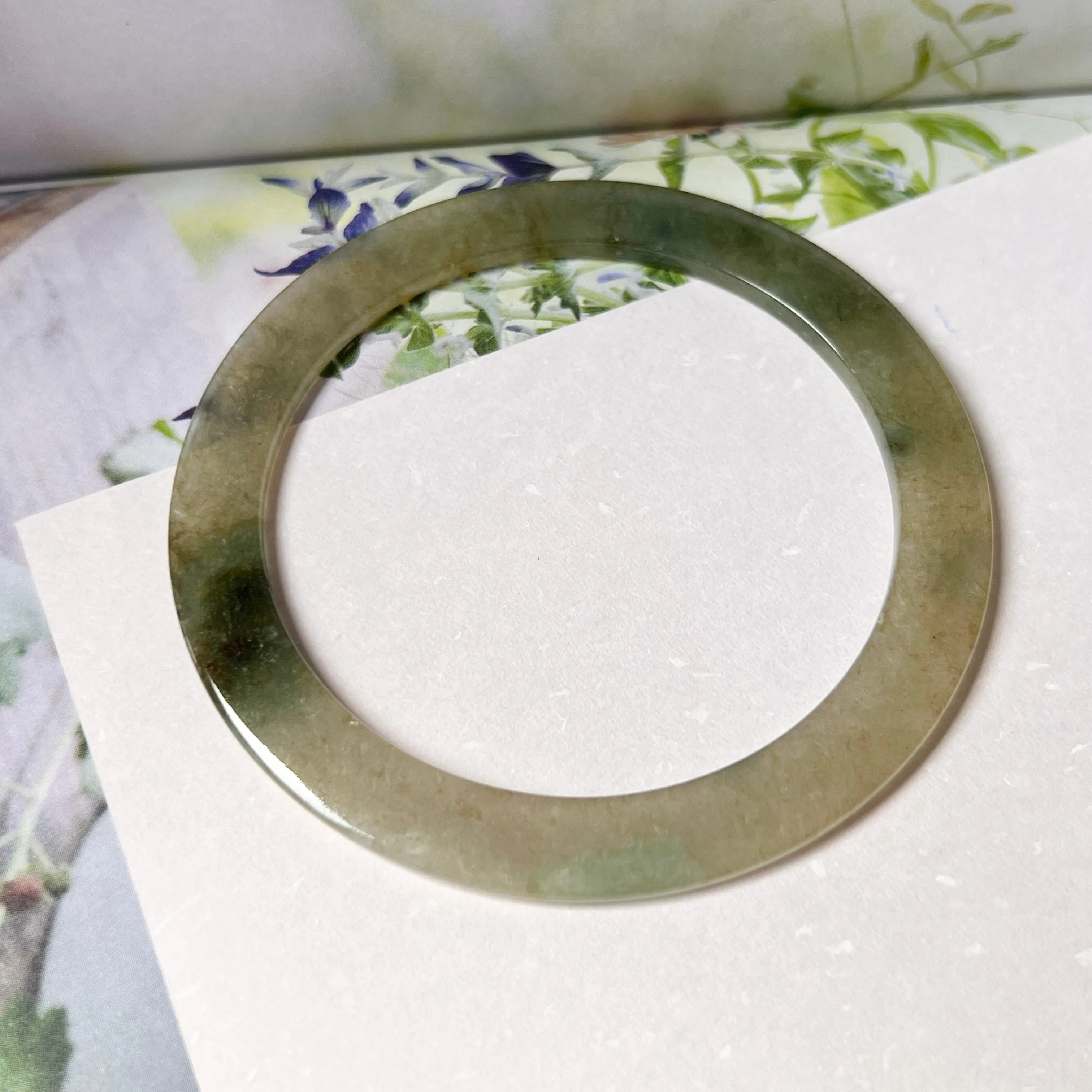 55mm A-Grade Natural Yellowish Green Jadeite Modern Round Bangle No. 152017