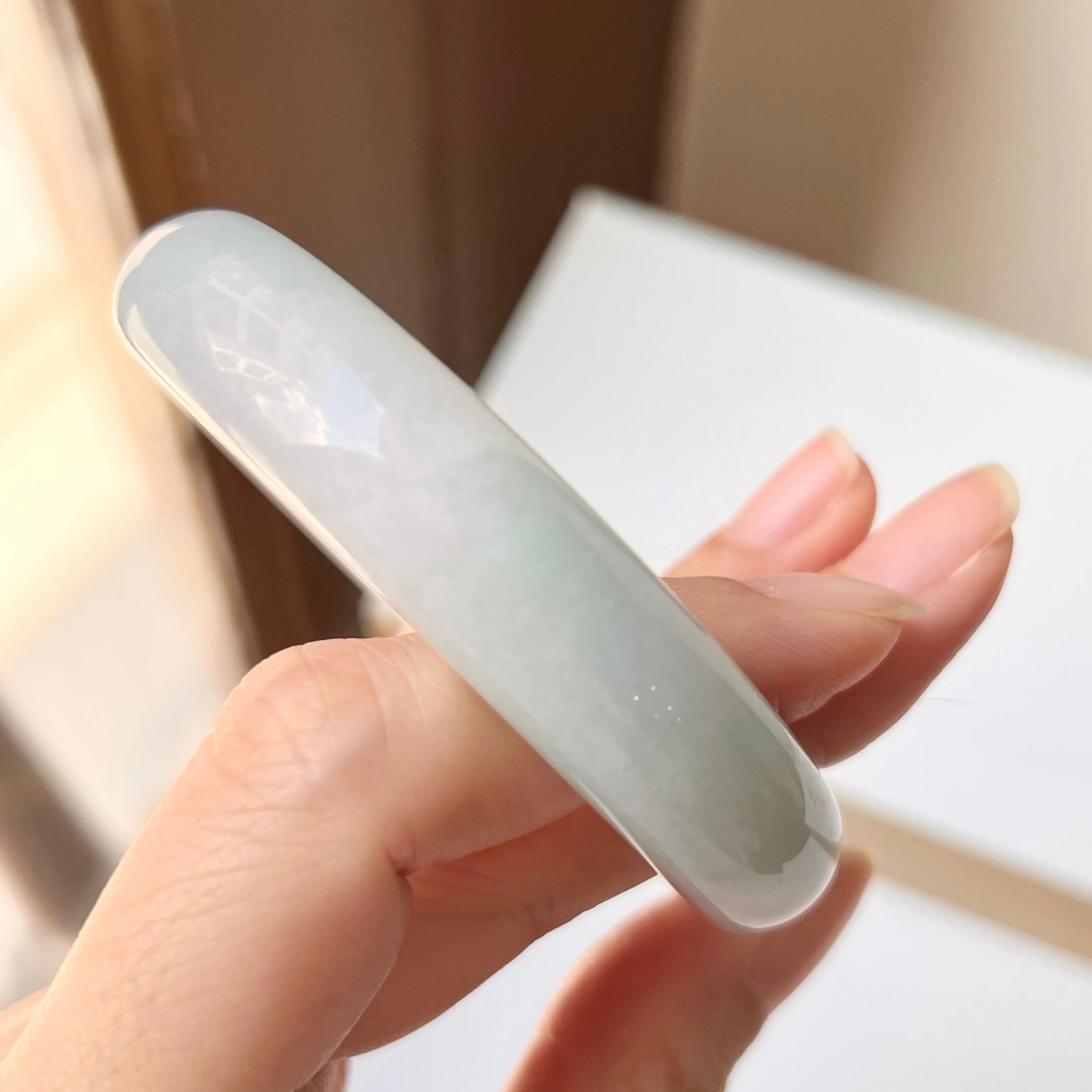 56mm A-Grade Natural Lavender Green Jadeite Modern Round Bangle No.151999