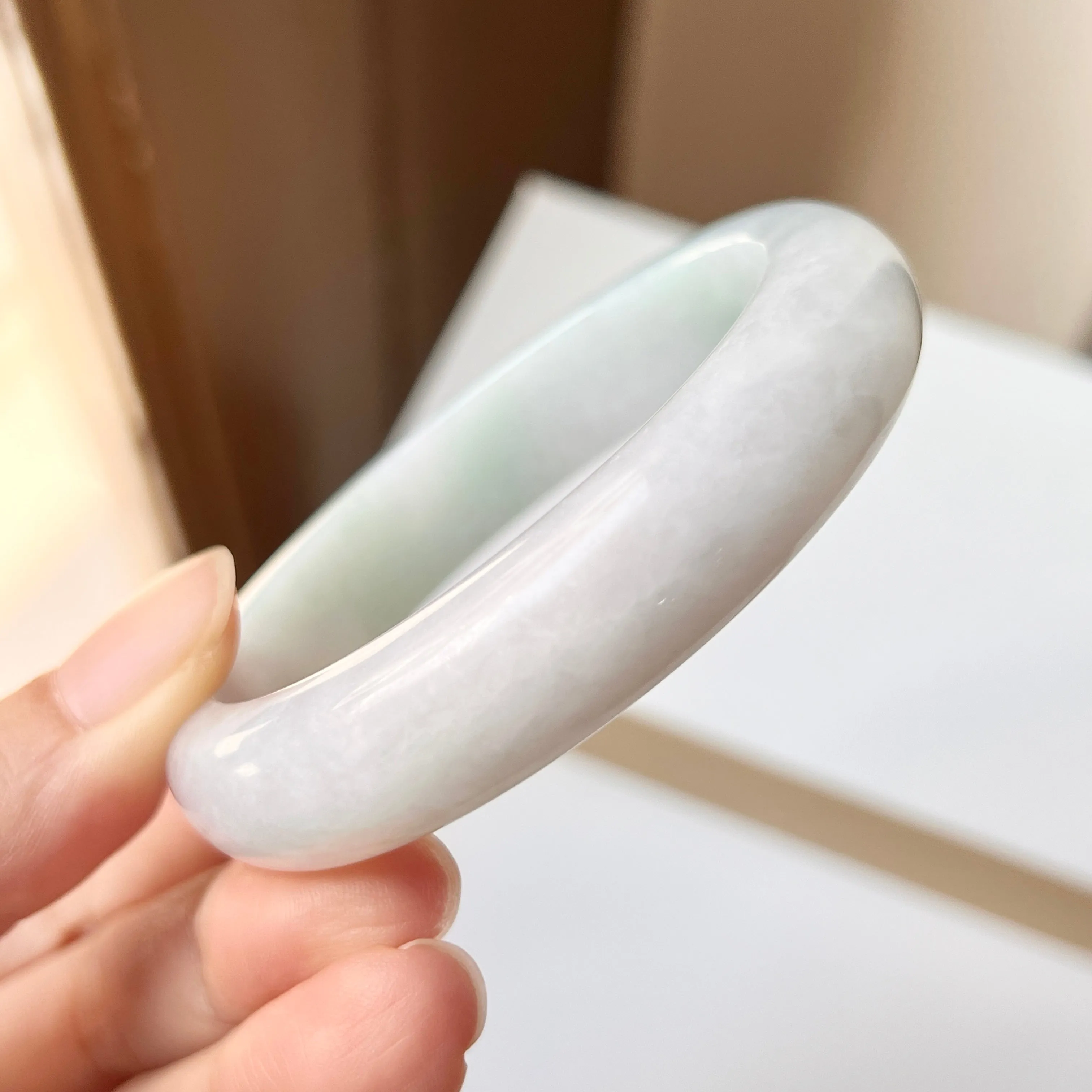 56mm A-Grade Natural Lavender Green Jadeite Modern Round Bangle No.151999