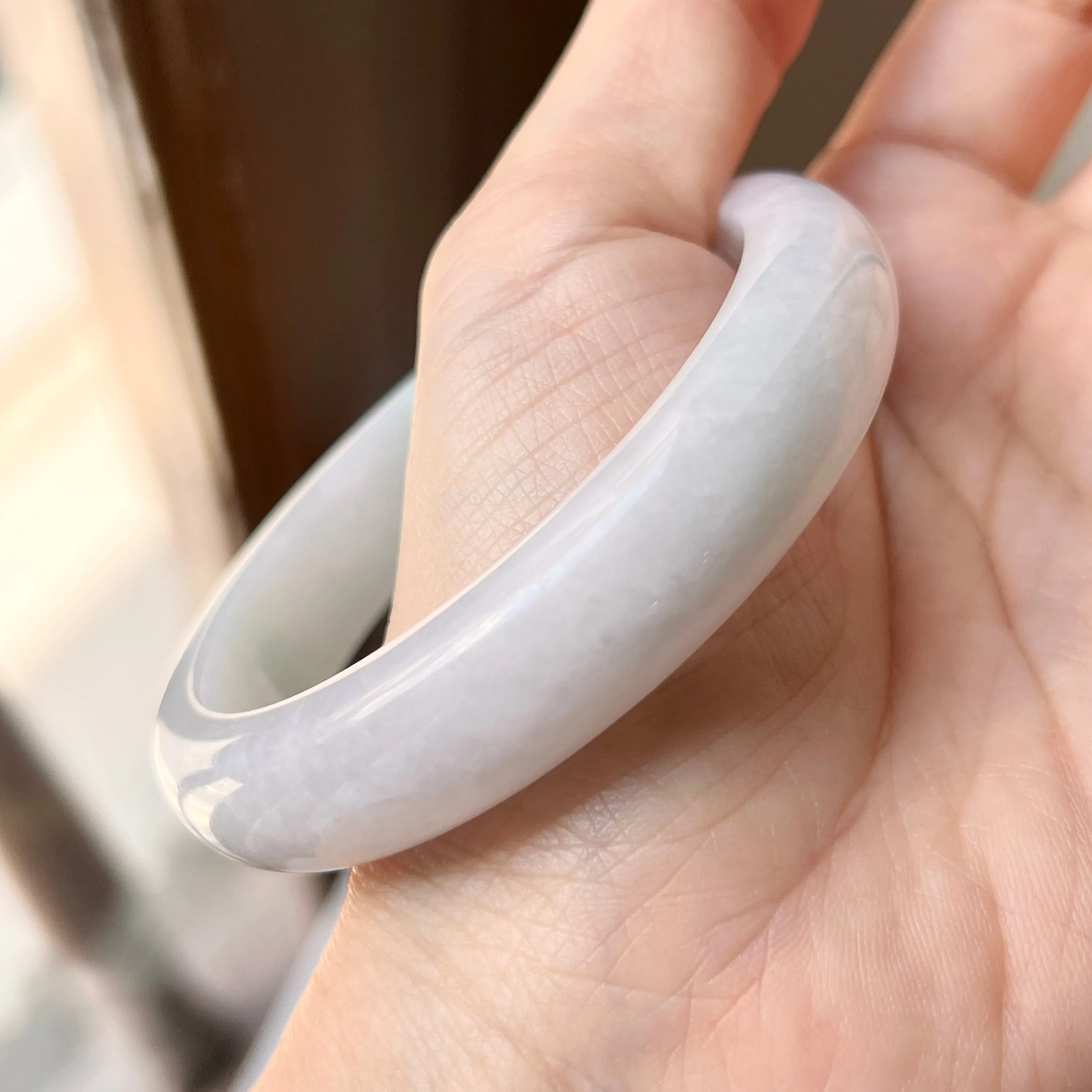56mm A-Grade Natural Lavender Green Jadeite Modern Round Bangle No.151999