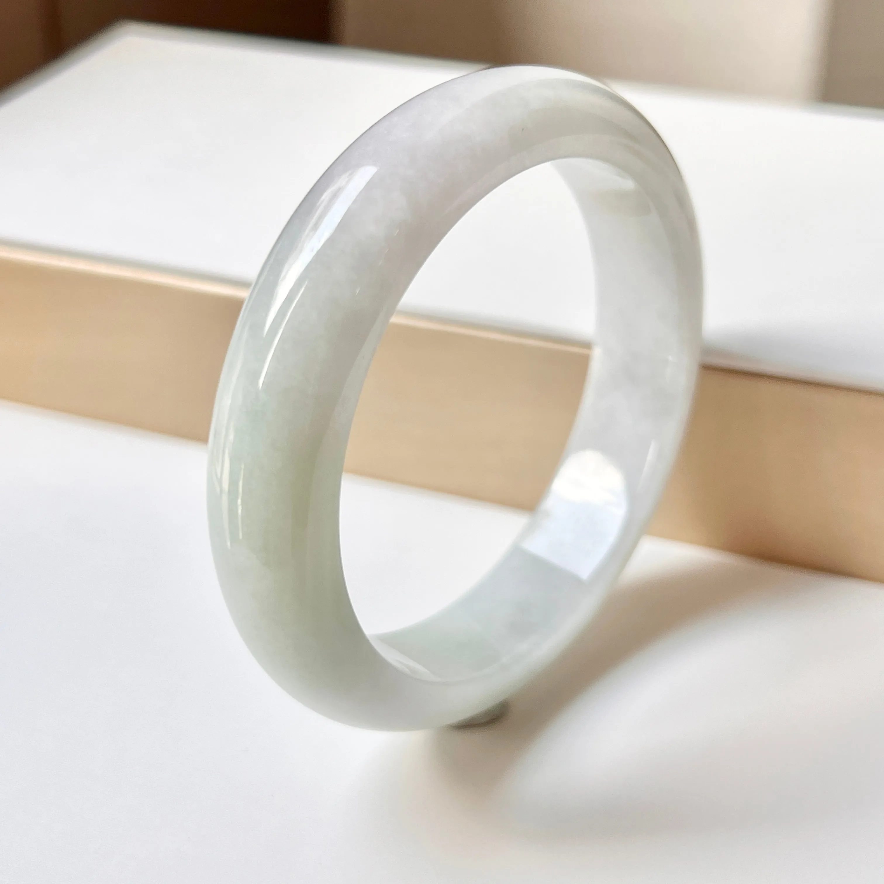 56mm A-Grade Natural Lavender Green Jadeite Modern Round Bangle No.151999