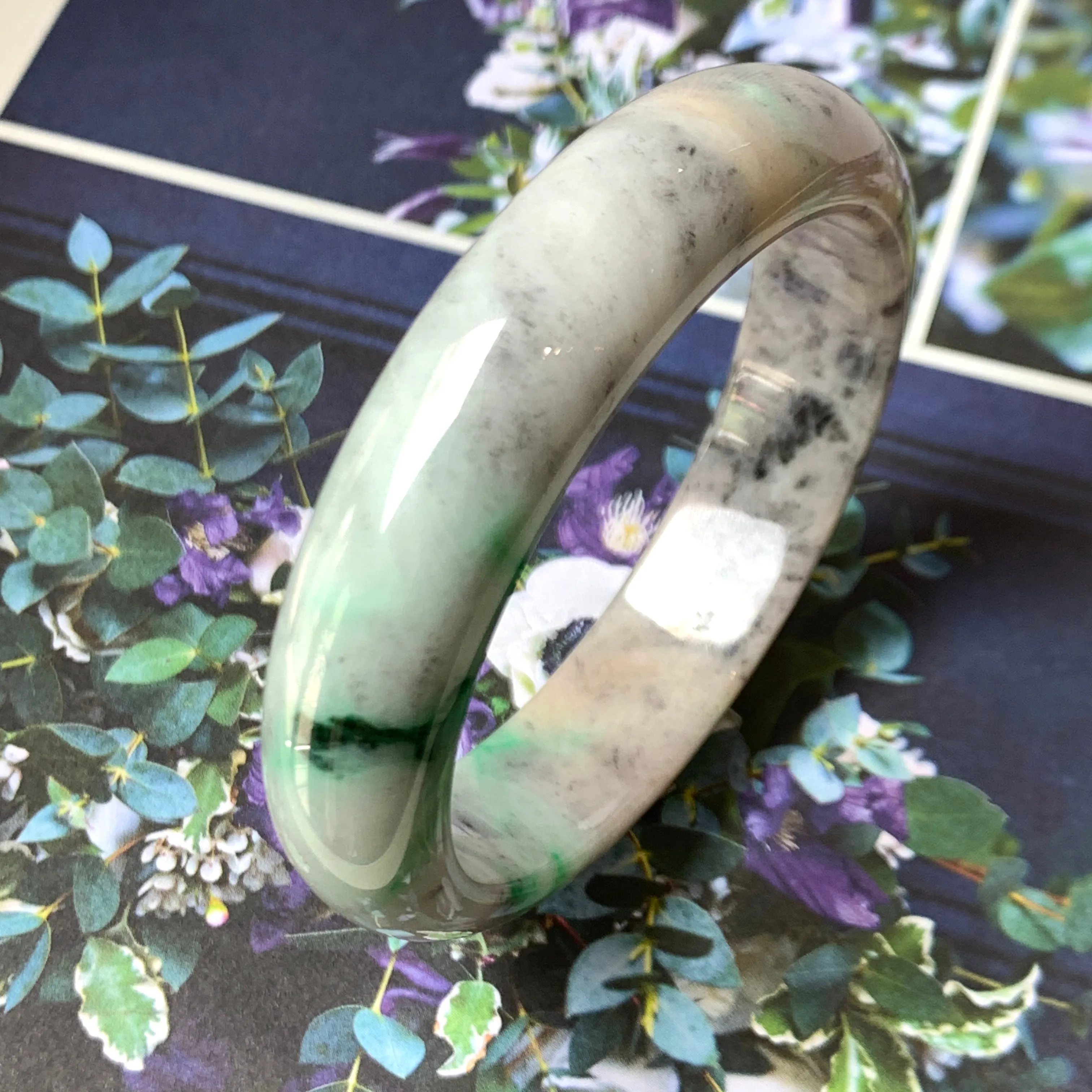 57.7mm A-Grade Natural Tri-Colour Jadeite Modern Round Bangle No.330010