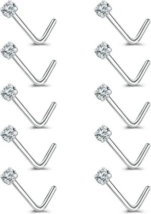 6-14PCS 20g Tiny Nose Stud Ring Piercing Surgical Steel Nose Bone/L Shaped/Nose Screws Rings Set