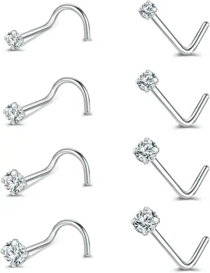 6-14PCS 20g Tiny Nose Stud Ring Piercing Surgical Steel Nose Bone/L Shaped/Nose Screws Rings Set