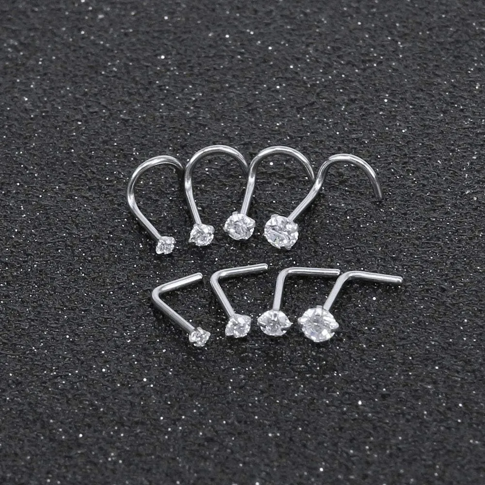 6-14PCS 20g Tiny Nose Stud Ring Piercing Surgical Steel Nose Bone/L Shaped/Nose Screws Rings Set